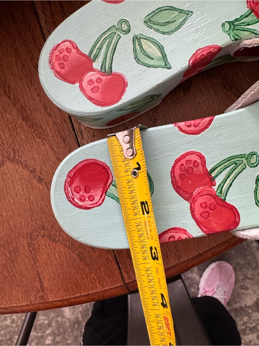 Cherry Print Mint Slide Sandals with Red Leather Straps - Picture 8 of 8